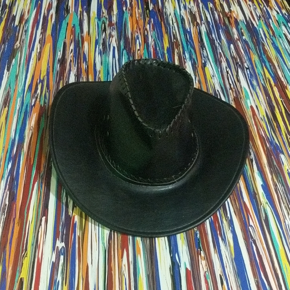 Men's Black Leather Cowboy Hat
